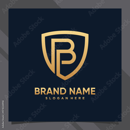 Free Download Creative monogram initial letter b with shield concept and golden style color - GFXLoad
