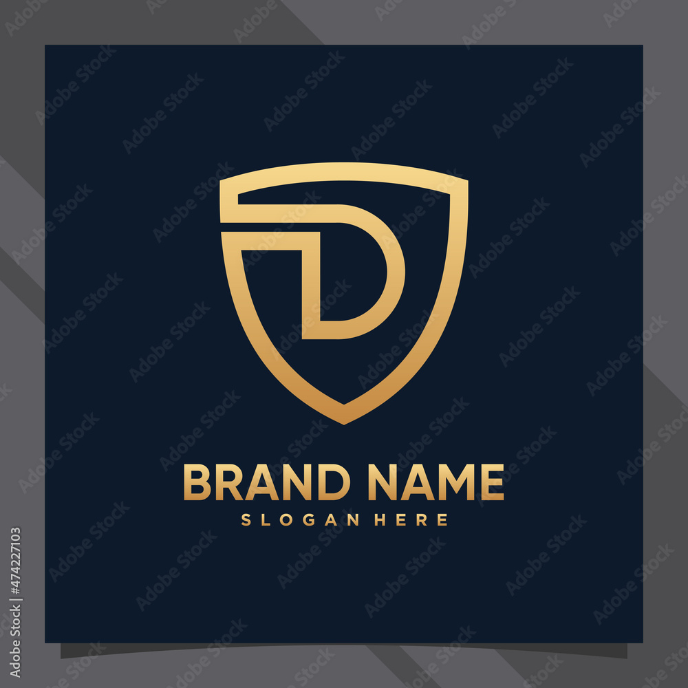 Creative monogram initial letter d with shield concept and golden style color Creative monogram initial letter d with shield concept and golden style color