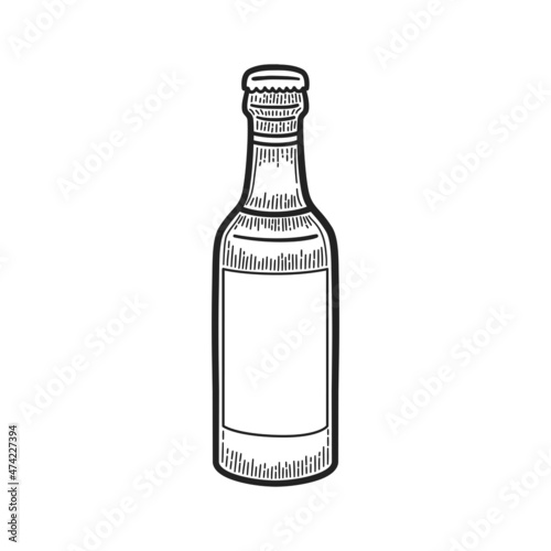 Close beer bottle. Vintage black vector engraving illustration.