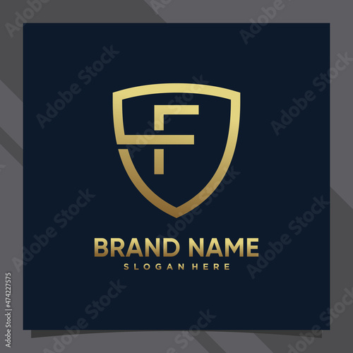 Free Download Creative monogram initial letter f with shield concept and golden style color - GFXLoad