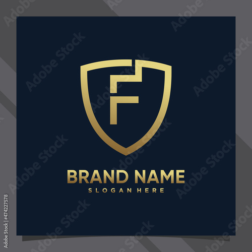 Free Download Creative monogram initial letter f with shield concept and golden style color - GFXLoad