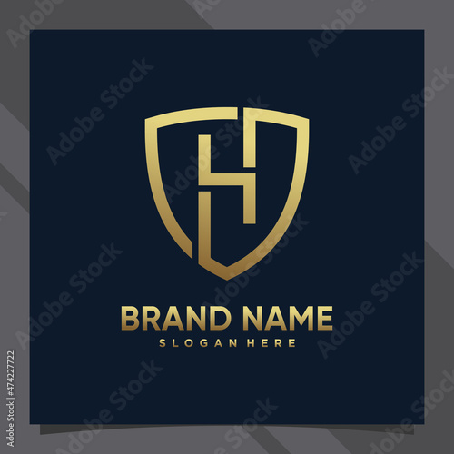 Free Download Creative monogram initial letter h with shield concept and golden style color - GFXLoad