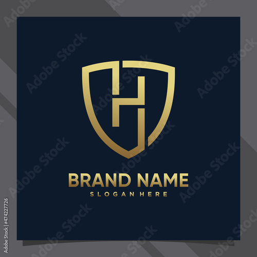 Free Download Creative monogram initial letter h with shield concept and golden style color - GFXLoad