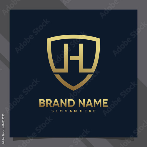Free Download Creative monogram initial letter h with shield concept and golden style color - GFXLoad