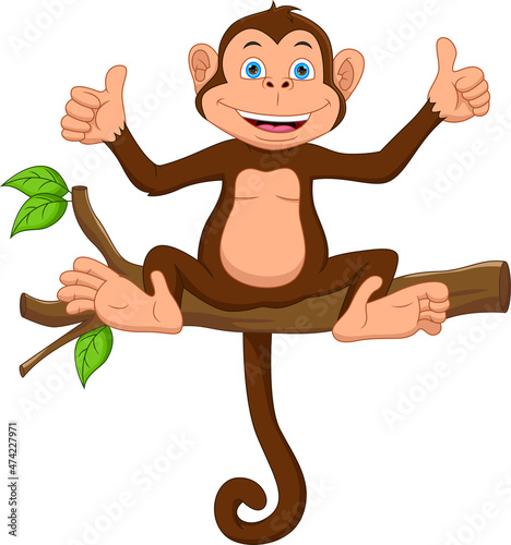 cartoon monkey on the tree and thumbs up