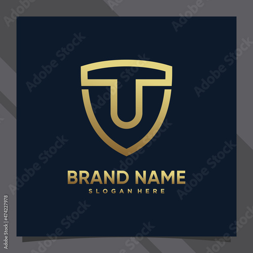 Free Download Creative monogram initial letter u with shield concept and golden style color - GFXLoad