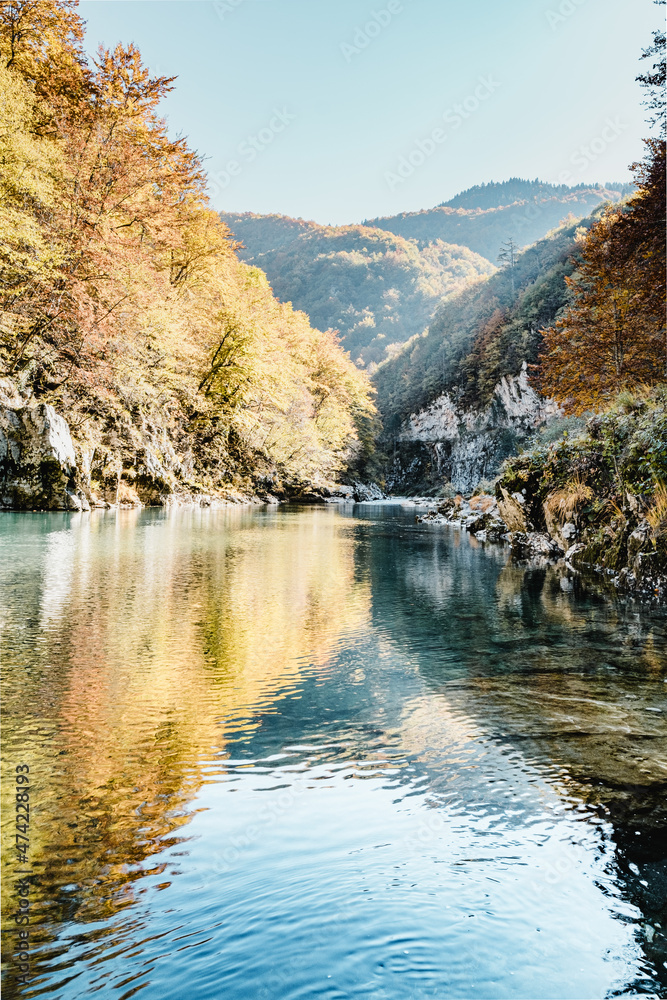 Tara River spectacular autumn landscape in Montenegro