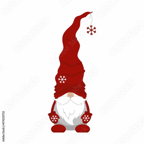 Vector illustration Scandinavian Christmas gnome isolated on white background.