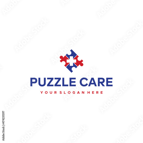 Modern flat colorful PUZZLE CARE logo design
