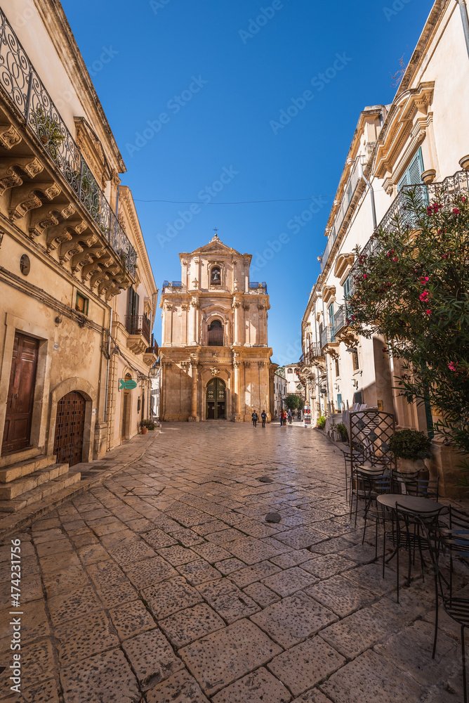 Church of San Michele Arcangelo and Mormino Penna Street, Scicli City Centre, Ragusa, Sicily, Italy, Europe, World Heritage Site