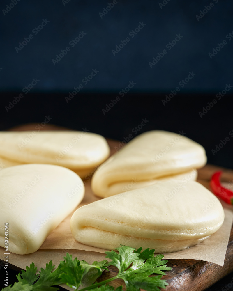 Guabao, Close up of Taiwanese-Style steamed buns, baobuns. Guabao, Close up of Taiwanese-Style steamed buns, baobuns.