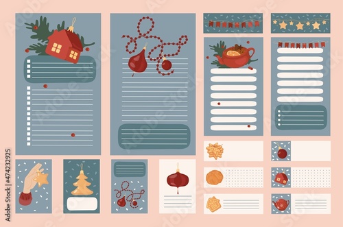 New Year planner template. To-do list. Shopping list. Organizer. Paper sheet. Isolated vector colorful element. 