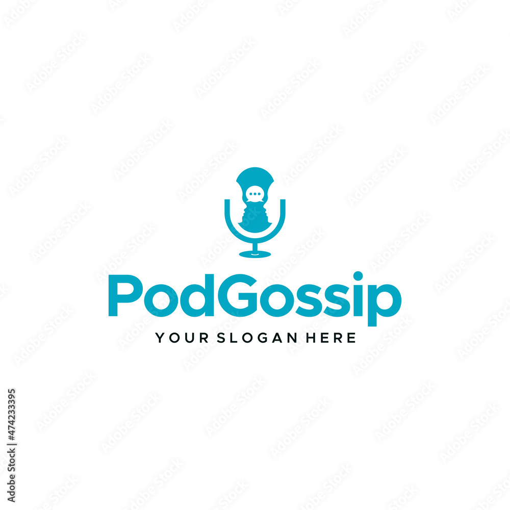 Modern colorful POD GOSSIP microphone Logo design