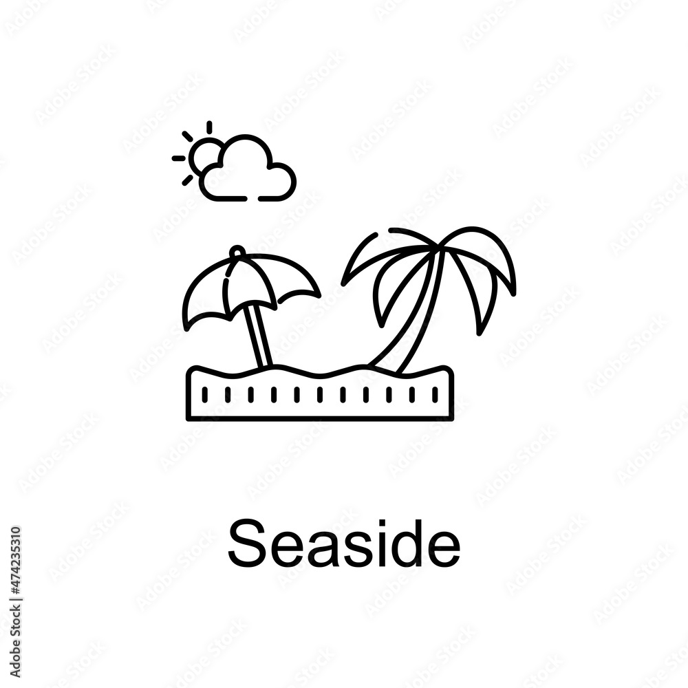 Naklejka premium Seaside vector outline icon for web design isolated on white background