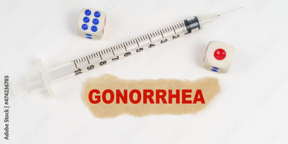 On a white surface lies a syringe, dice and a piece of paper with the inscription -GLAUCOMA On a white surface lies a syringe, dice and a piece of paper with the inscription -GLAUCOMA