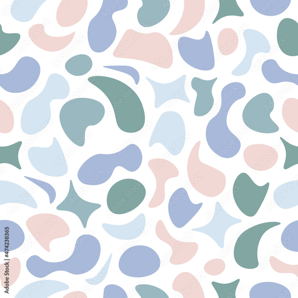Seamless pattern depicting abstract shapes of blue, green and beige colors. Abstract pattern for print and gift wrapping. Vector illustration Seamless pattern depicting abstract shapes of blue, green and beige colors. Abstract pattern for print and gift wrapping. Vector illustration