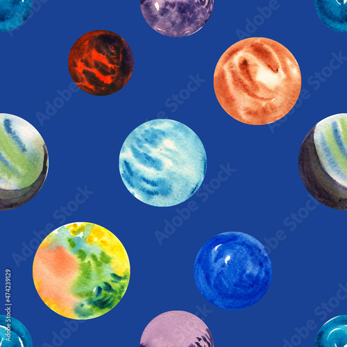 A set of watercolor abstract planets and "Planets of the Solar system". Watercolor planets Mercury, Venus, Earth, Mars, Jupiter, Saturn, Uranus and Neptune. universal spaces