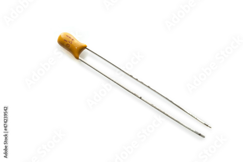 Electronic tantalum capacitor isolated on white background