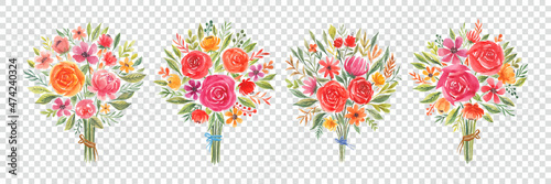 Foto Set of watercolor floral bouquets of roses