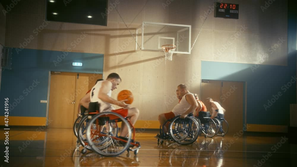 Wheelchair Basketball Game Court Players Competing, Dribbling