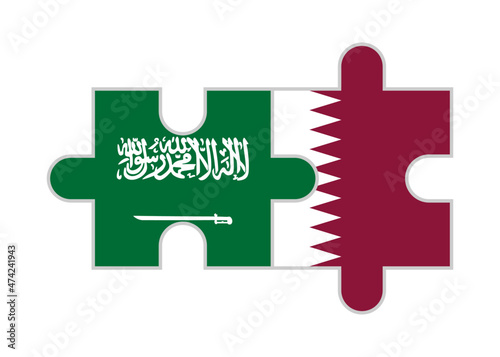 puzzle pieces of saudi arabia and qatar flags. vector illustration isolated on white background
