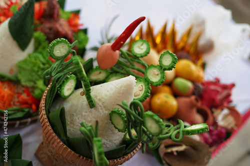 Colorful flat lay photo wedding ceremony, traditional food from java Indonesia © Royaax