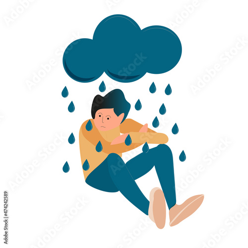 sad depression man under rain and cloud
