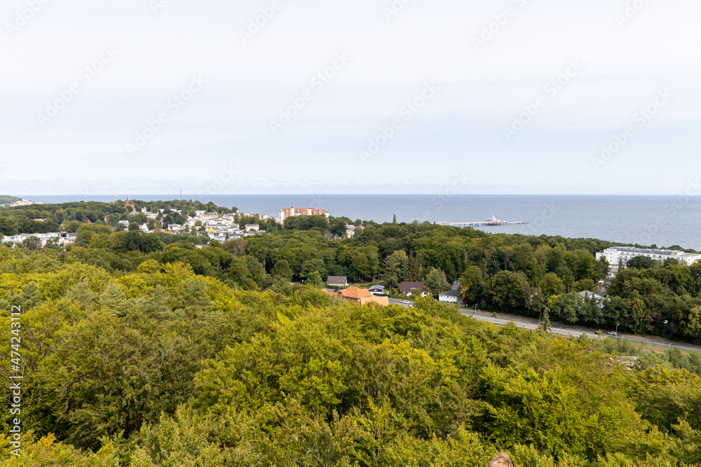 The view from the tree-top walk towards the pier at Heringsdorf on the island of Usedom.