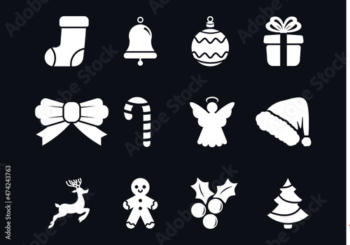 Paquete de iconos navideños vectoriales navidad, siluetas de dibujos fiesta navideña