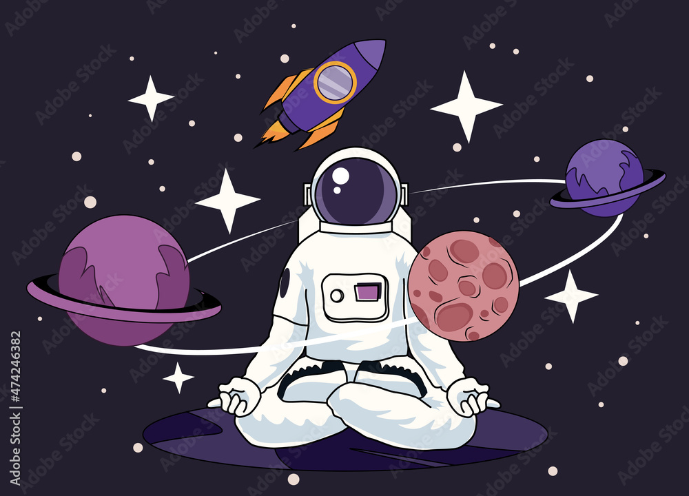 Naklejka premium Astronaut sitting in lotus position