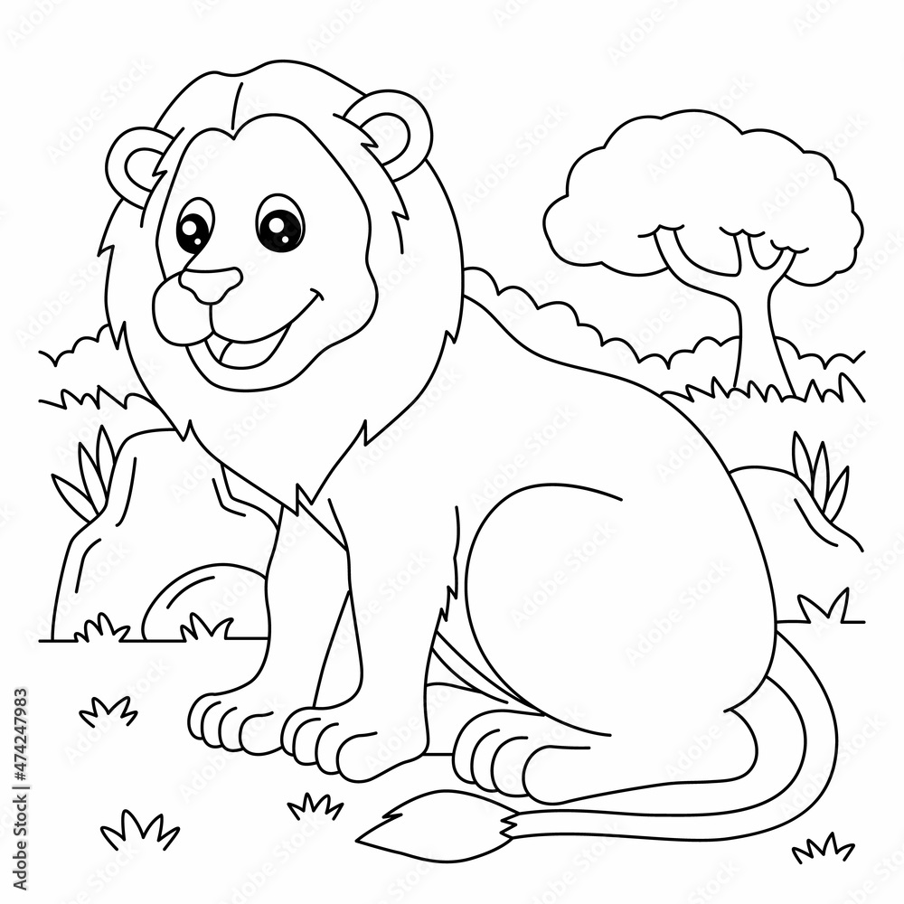 Lion Coloring Page for Kids Stock Vector | Adobe Stock