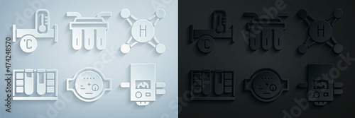 Set Water meter, tap, Test tube with water drop, Gas boiler, filter and Industry metallic pipe icon. Vector