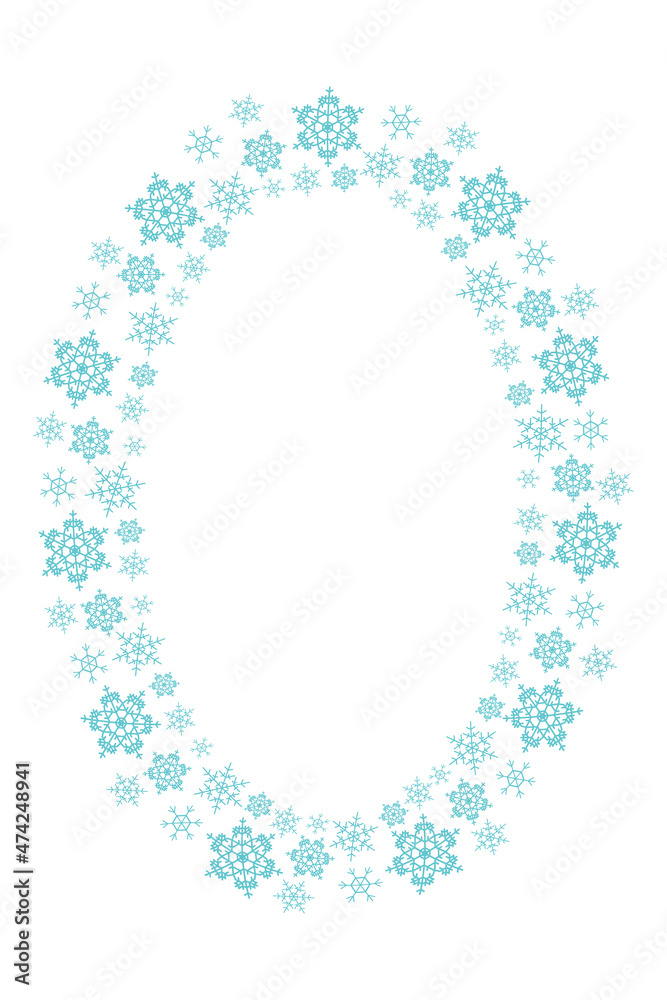 Christmas snowflakes frame. Xmas border. Oval winter snowflakes background with copy space for text. Christmas snowflakes frame. Xmas border. Oval winter snowflakes background with copy space for text.