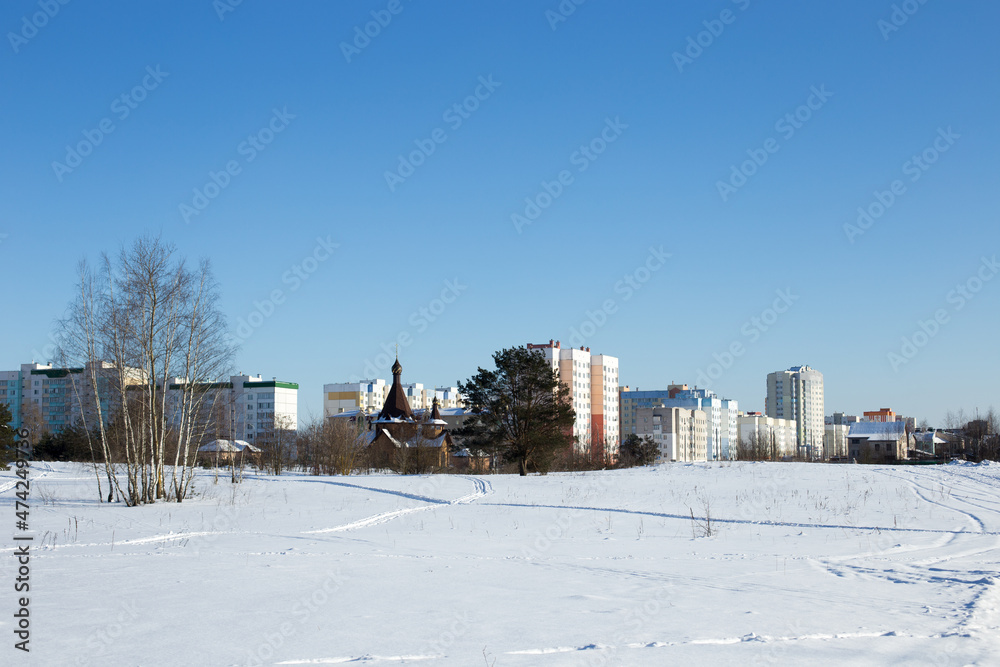 Winter architecture under a white and clear snow cover