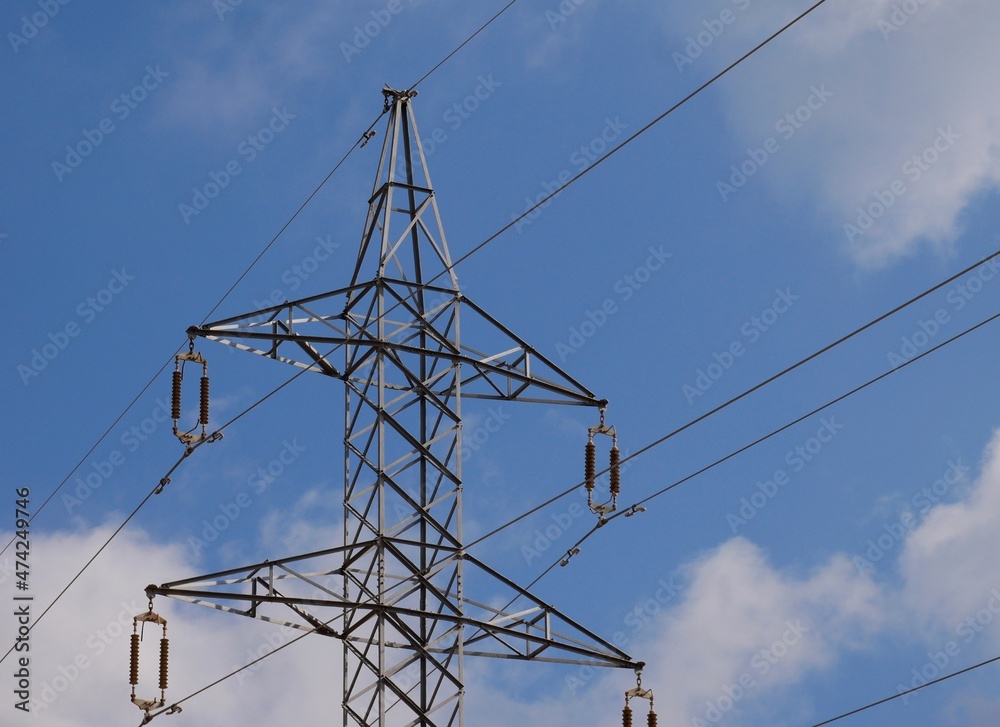 High voltage electrical tower and cables