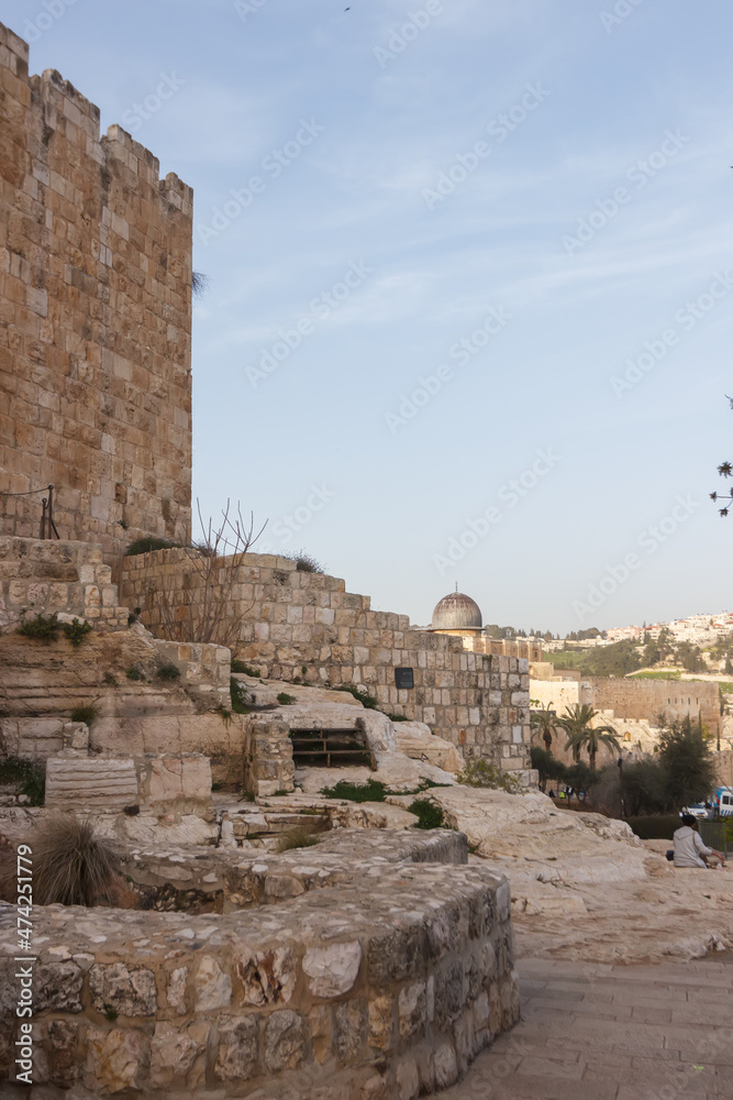 View of the south wall of the old city of Jerusalem