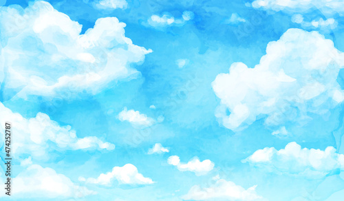 青空と雲の水彩のベクターイラスト背景