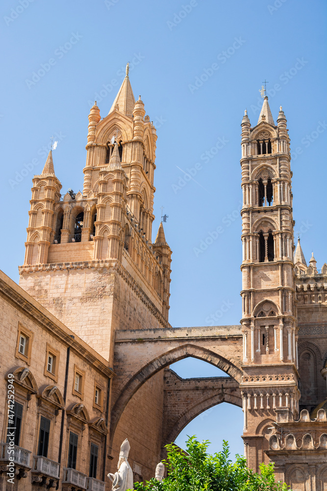 View of The Palermo Cathedral, details, Sicily, italy