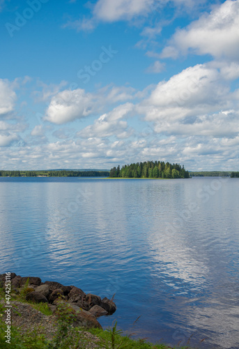 View of the Lake Nuasjarvi in summer, Vuokatti, Sotkamo, Finland photo