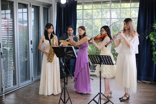 Photography classic musical song student are learning to play a music instrument in sound st
