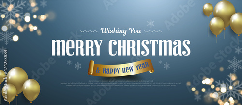 Realistic merry christmas and happy new year banner with christmas element decoration