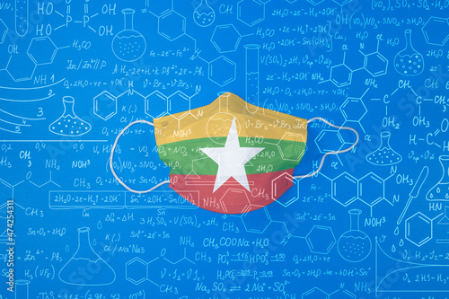 Face mask for Covid with white background and the flag of myanmar