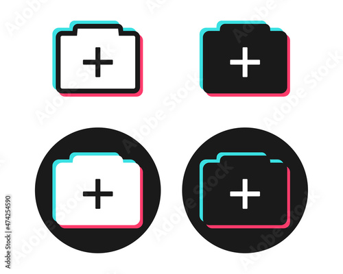 Camera with add sign. New photo icon. Illustration vector