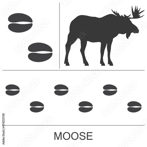 Moose silhouette and footprints. Vector illustration.