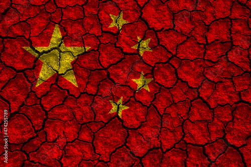 The chinese flag on the cracked wall background Conflict and crisis concepts 