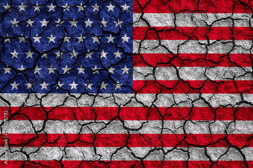 United States flag pattern on the crack soil texture ,retro vintage style 