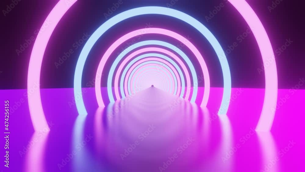3d rendering of glowing neon ring and dark blue-purple background. Cyber Futuristic High Speed light zoom. Circles show fashion. Backdrop beam .Abstract Light fast night with way Spaceship Concept