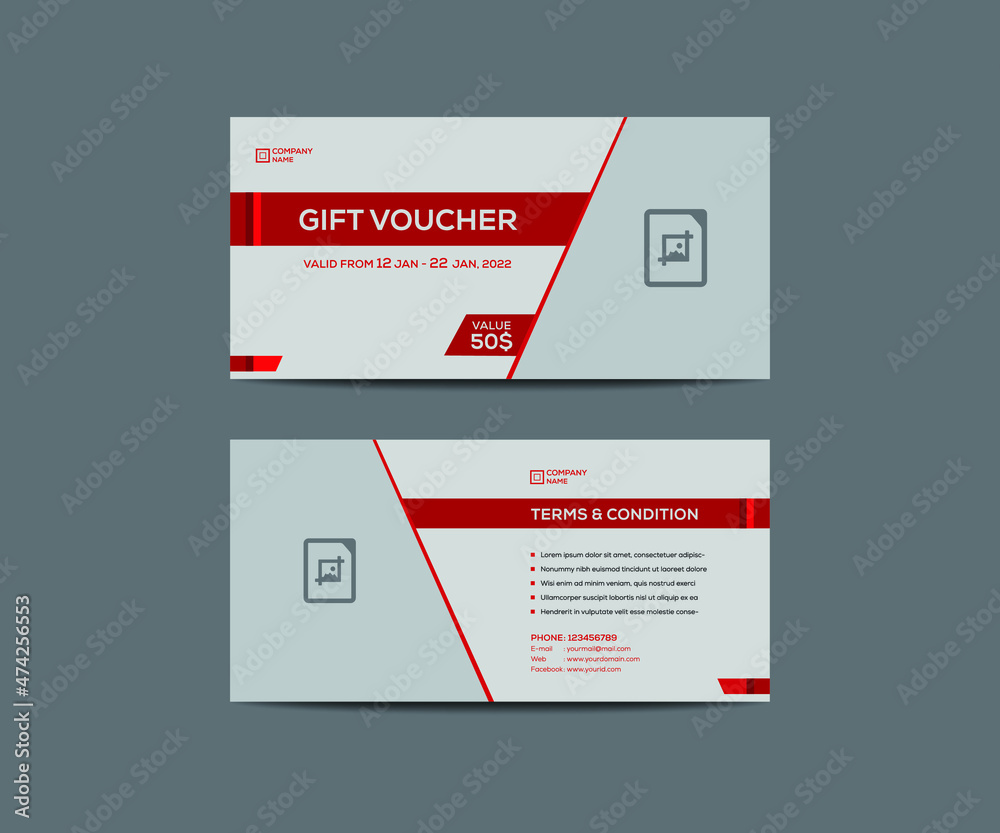 discount voucher template with clean and modern pattern and place for your business related photos, Voucher template with gold gift box