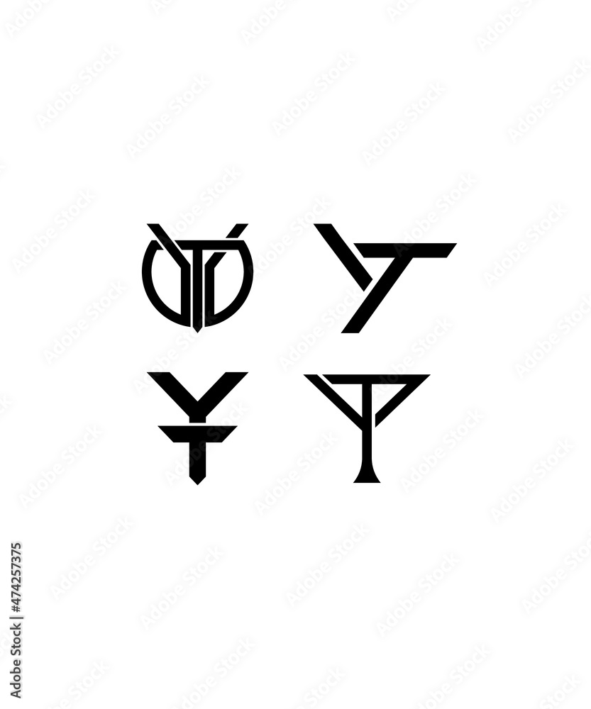 Monogram logo with 4 logo variations of the letters Y and T Monogram logo with 4 logo variations of the letters Y and T