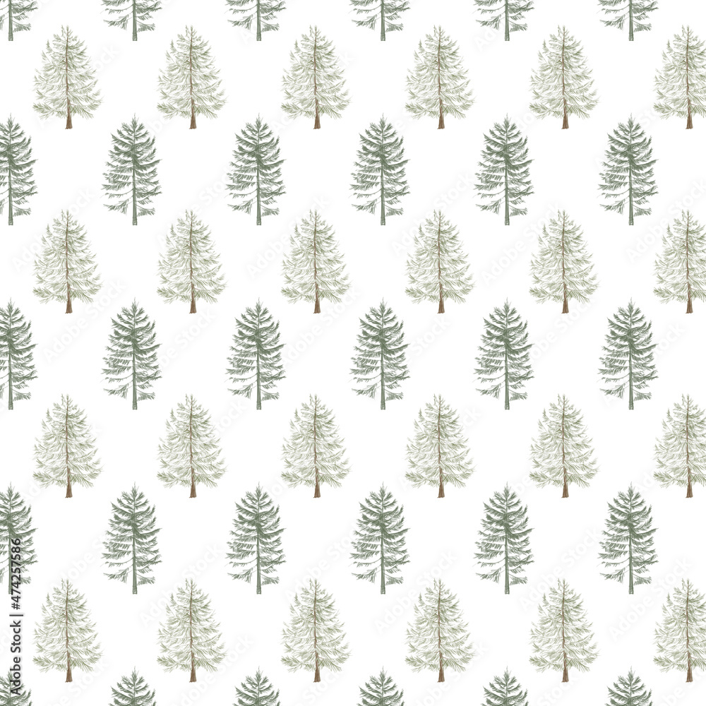 Seamless digital pattern with fir-trees simple green in jpeg format